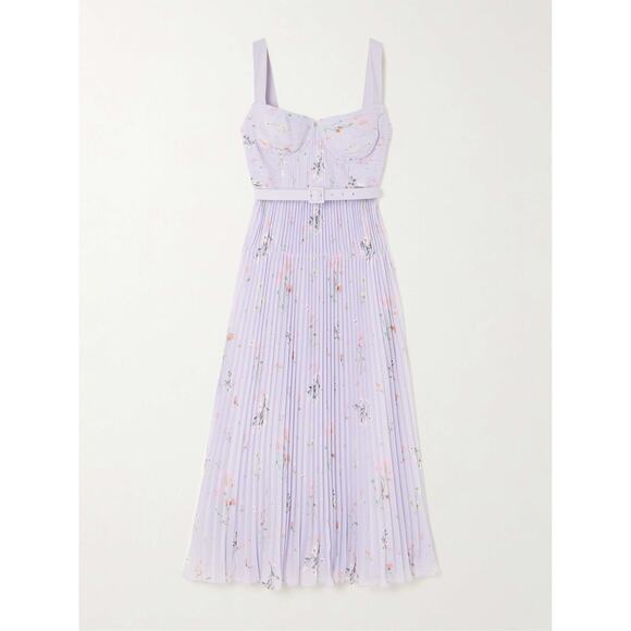 SELF-PORTRAIT‎ Belted pleated Floral Print Chiffon Midi Dress Size 12 NWT - Picture 9 of 12